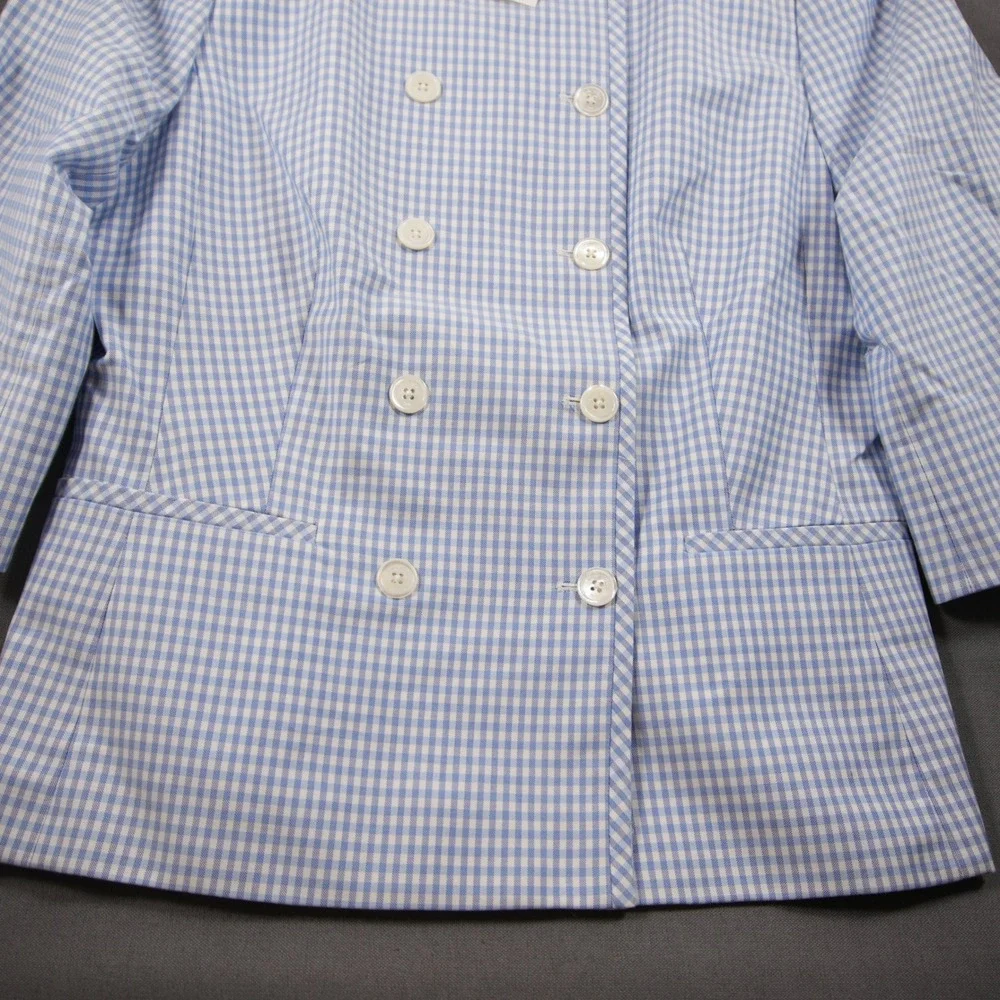 NEW Brooks Brothers Gingham Double Breasted 3/4 Sleeve Women Jacket 12 Office